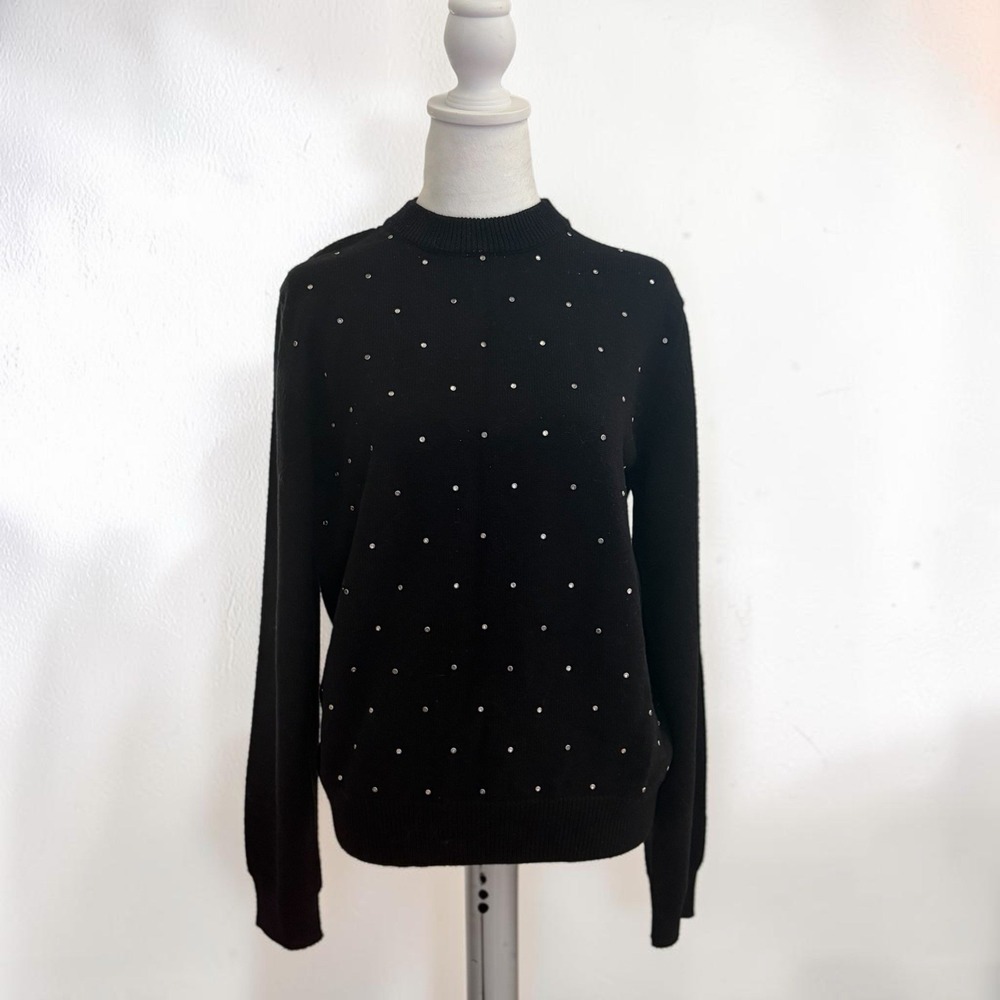 CELINE 21AW Strass Crystal Black Wool Mock Neck Sweater L 2A473281E